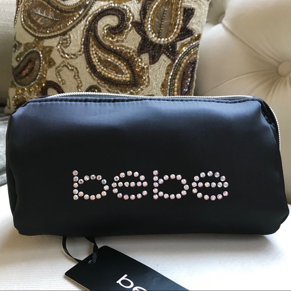 bebe Handbags - Bebe Embellished Sparkling Logo Makeup Bag